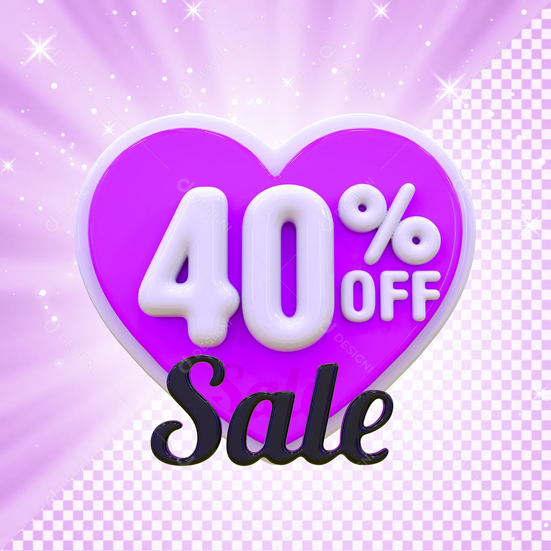 Coração Rosa 40% OFF Elemento 3D para Composição PSD