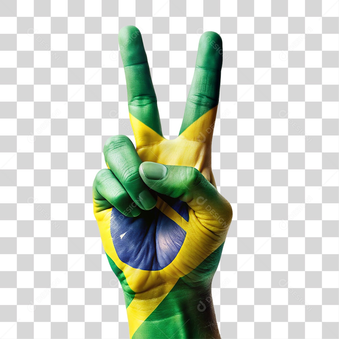 Mão Pintada de Verde e Amarela Brasil PNG Transparente