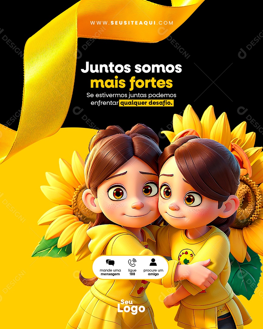 Setembro Amarelo Juntos Somos mais Fortes Social Media PSD Editavel