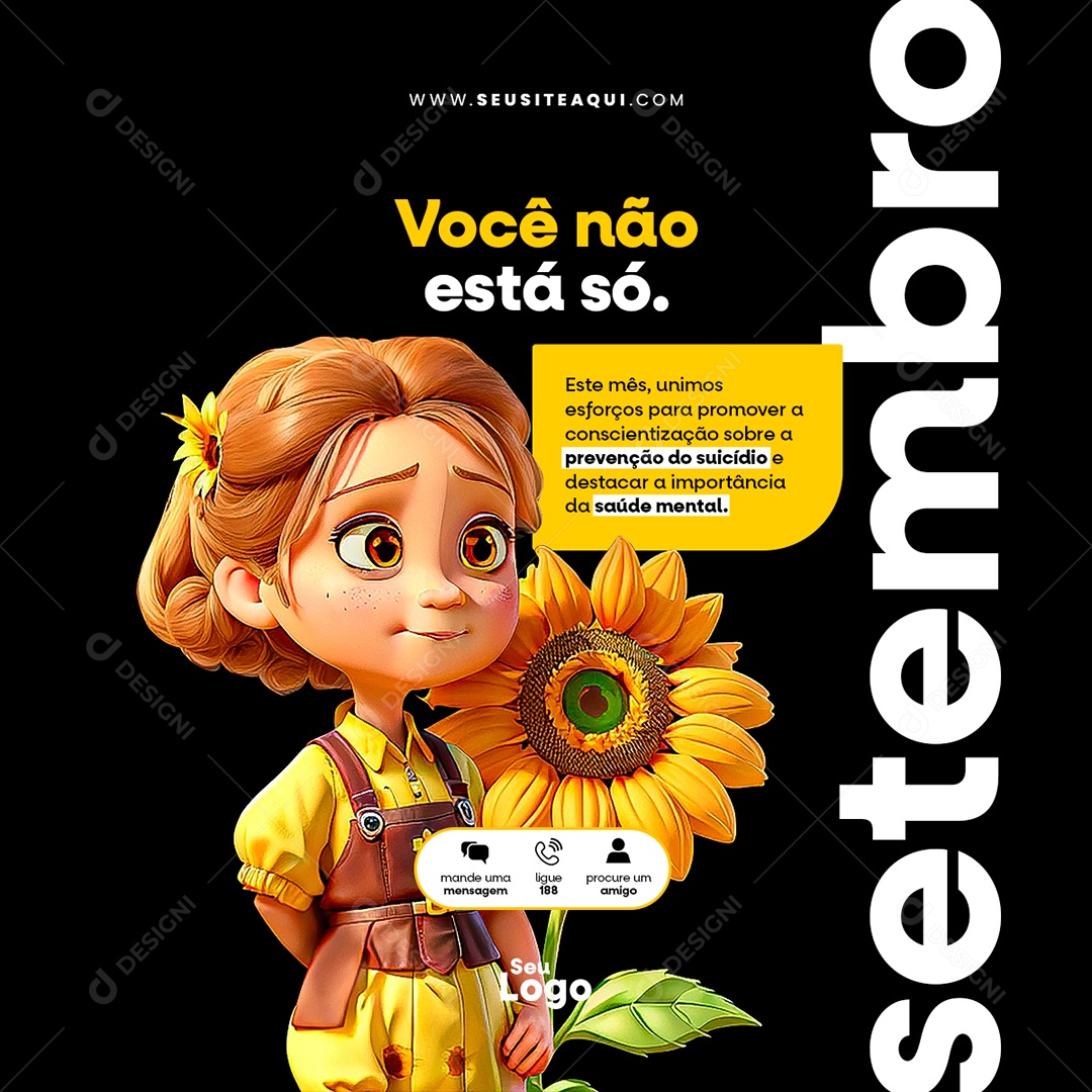 Feed Setembro Amarelo Você não está só Social Media PSD Editavel