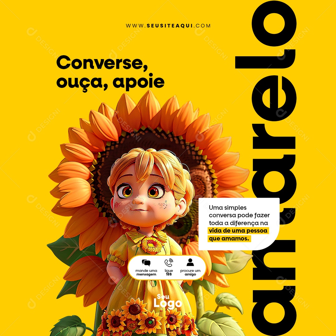 Feed Setembro Amarelo Converse Ouça Apoie Social Media PSD Editavel