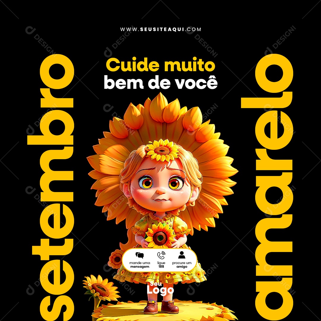 Feed Setembro Amarelo Cuide Muito de Você Social Media PSD Editavel