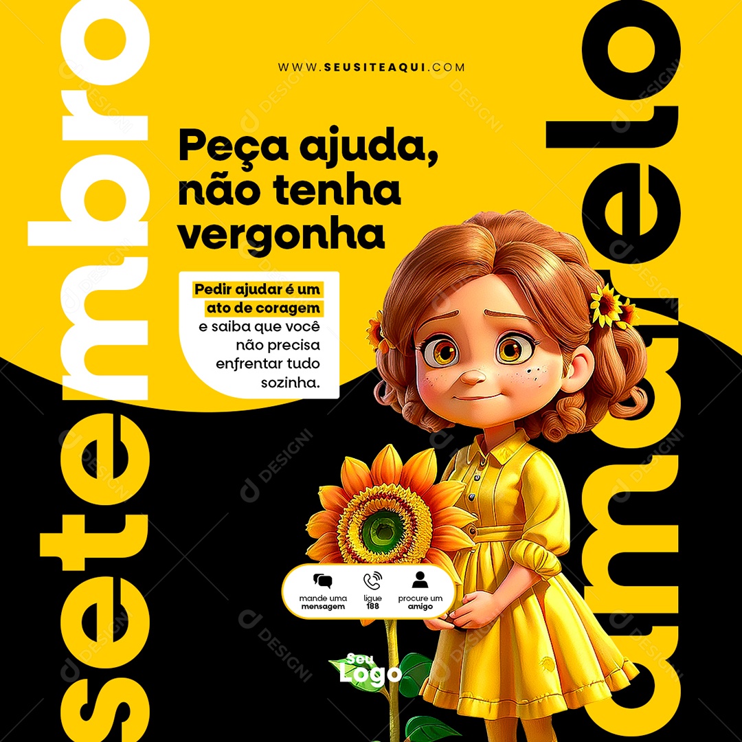 Feed Setembro Amarelo Peça Ajuda não Tennha Vergonha Social Media PSD Editavel