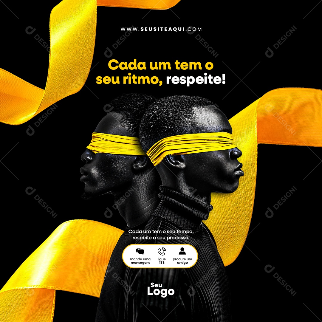 Feed Setembro Amarelo Cada um tem o seu Ritmo Respeite Social Media PSD Editavel