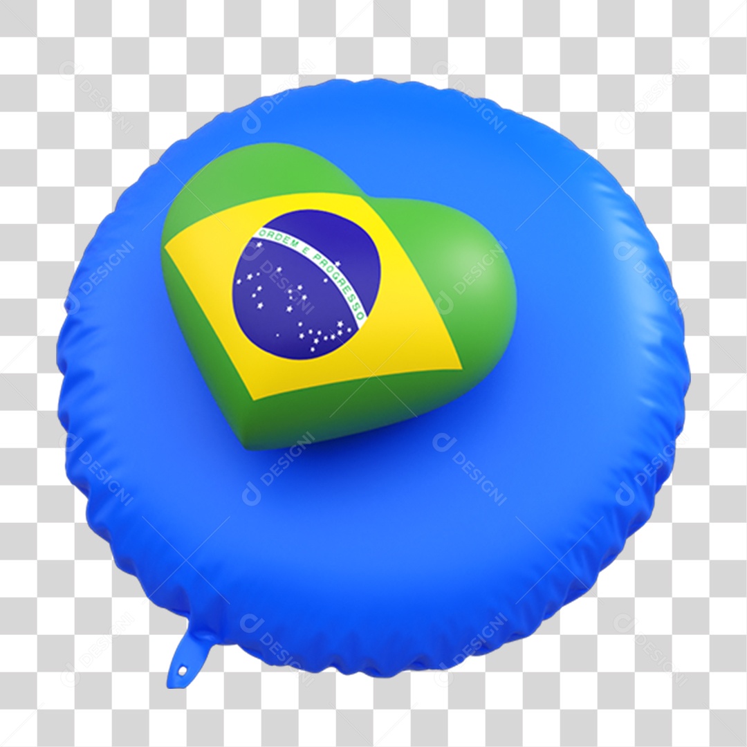 Elemento 3D Balão Coração Bandeira do Brasil PNG Transparente