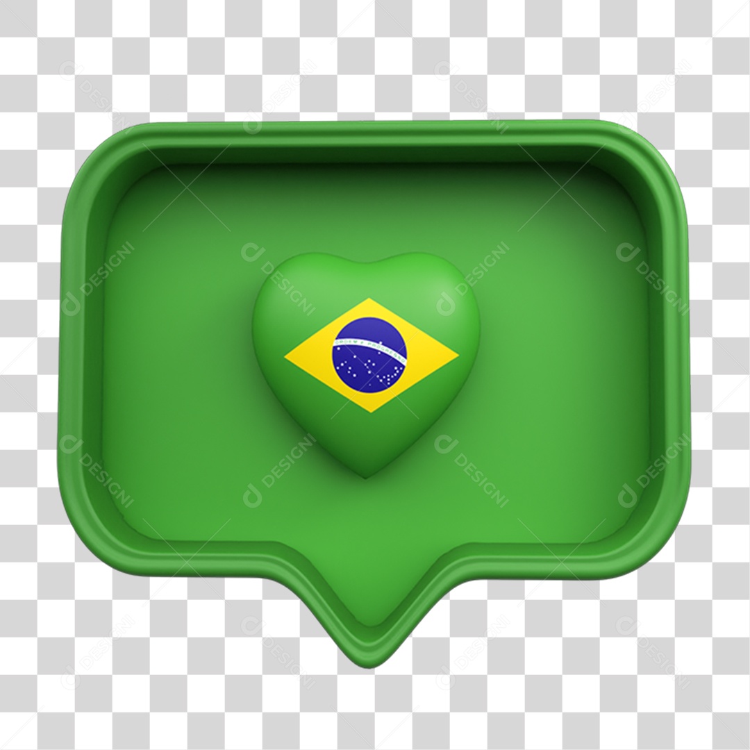 Elemento 3D Caixa de Mensagem Bandeira do Brasil PNG Transparente