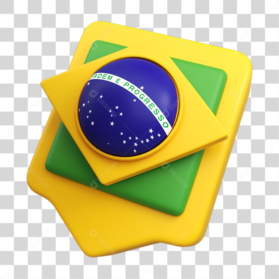 Elemento 3D Caixa de Mensagem Bandeira do Brasil PNG Transparente