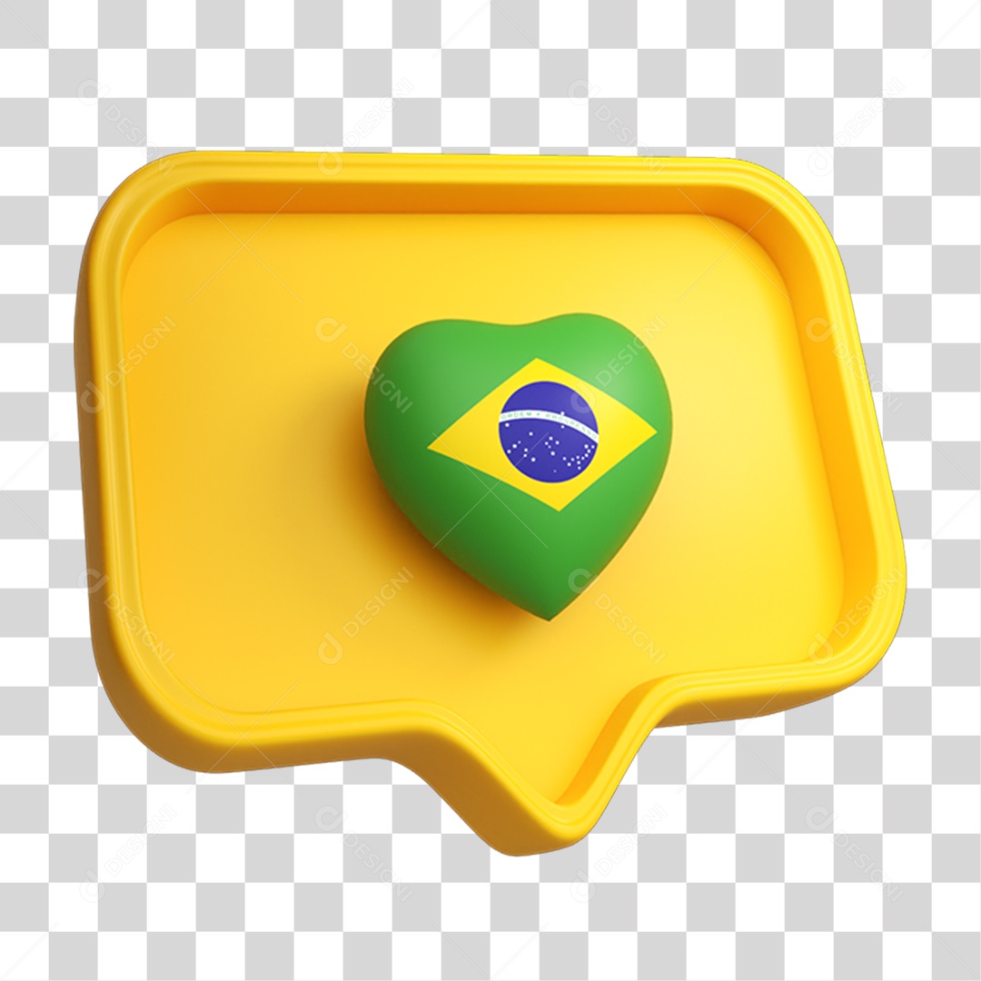 Elemento 3D Caixa de Mensagem Bandeira do Brasil PNG Transparente