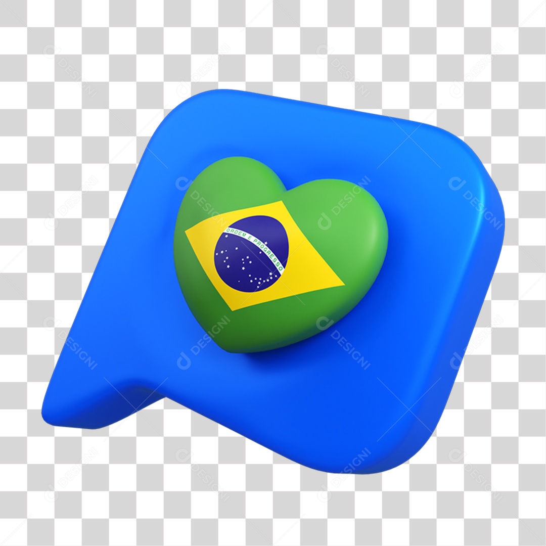 Elemento 3D Caixa de Mensagem Bandeira do Brasil PNG Transparente