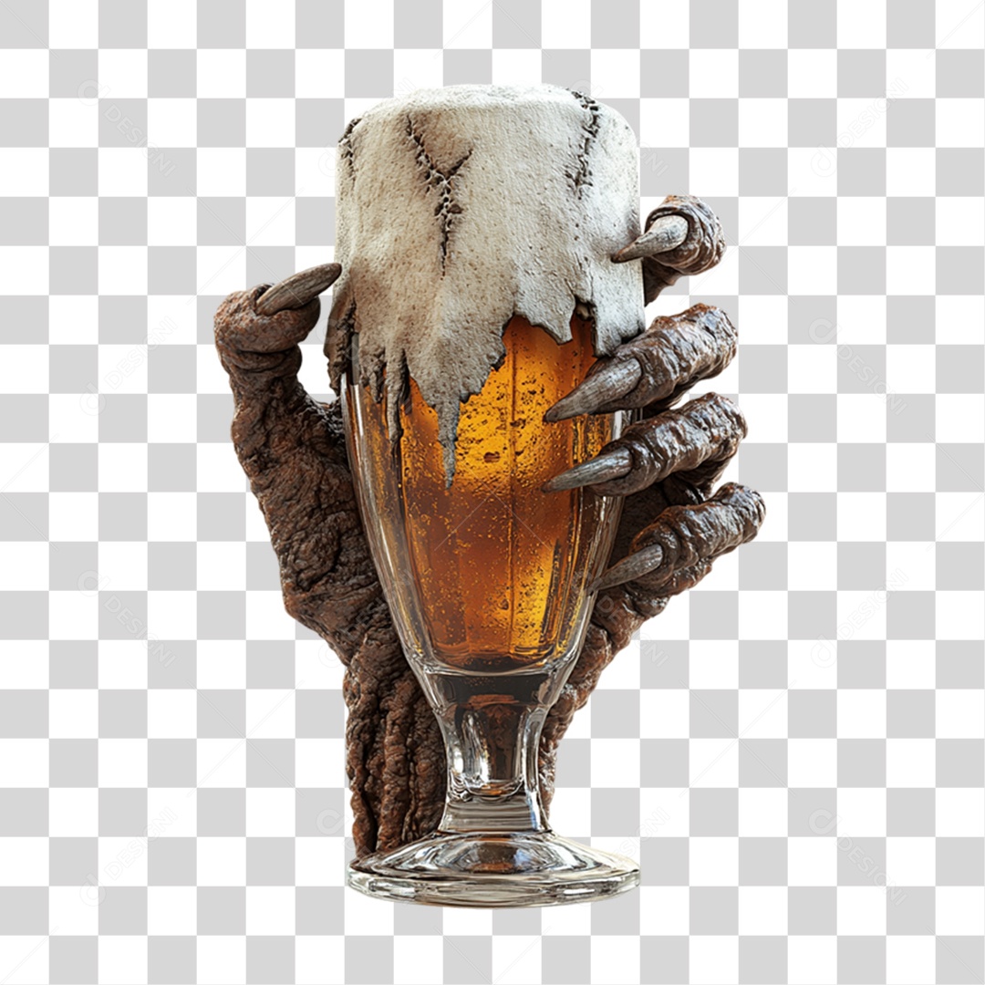 Elemento 3D Mão Zumbi com Copo de Cerveja Halloween PNG Transparente