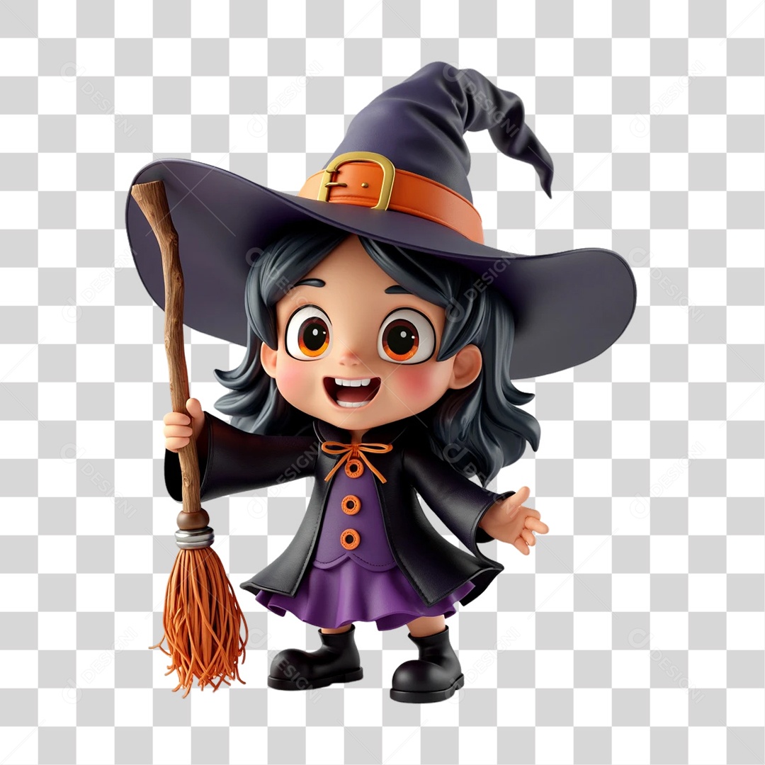 Elemento 3D Bruxa do Halloween PNG Transparente