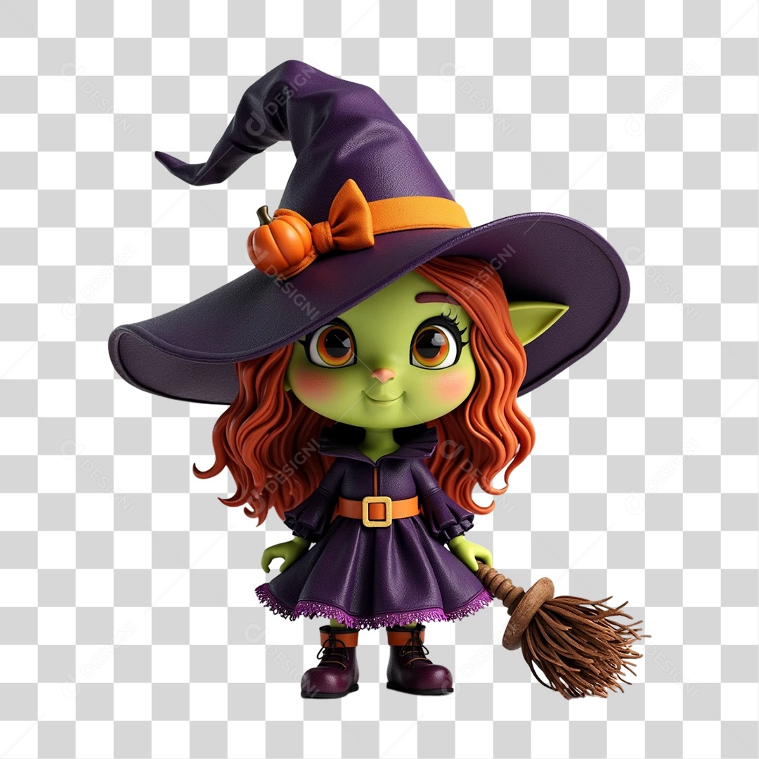 Elemento 3D Bruxa do Halloween PNG Transparente