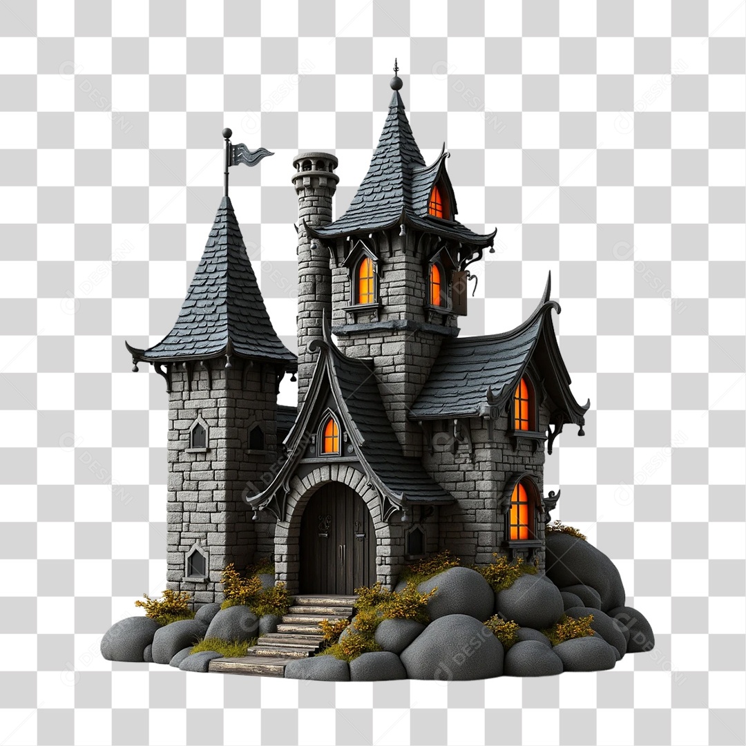 Elemento 3D Castelo Dia das Bruxas Halloween PNG Transparente