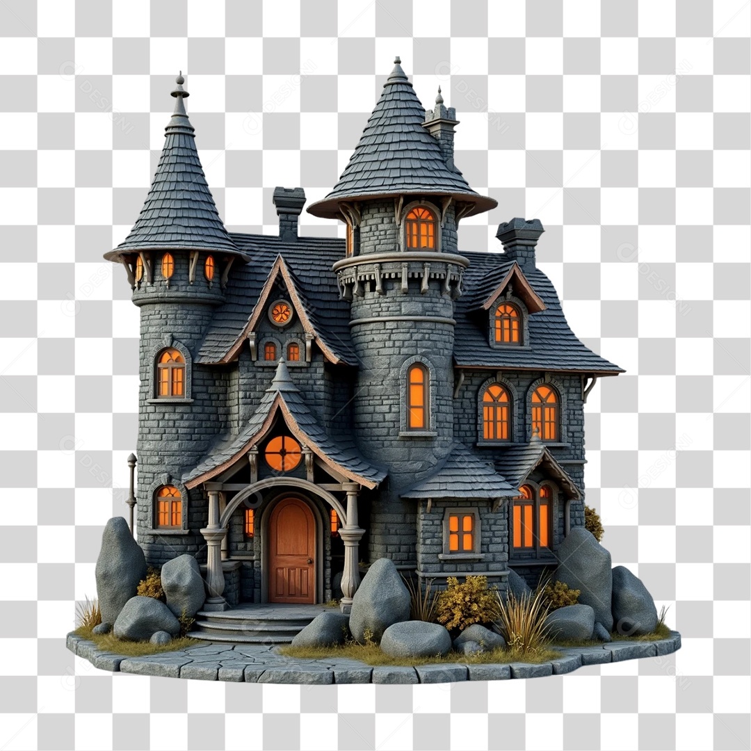 Elemento 3D Castelo Dia das Bruxas Halloween PNG Transparente