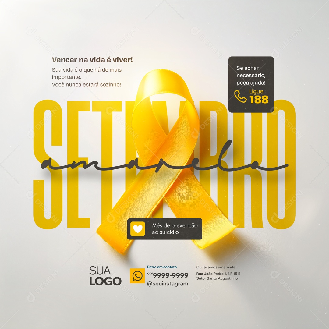 Setembro Amarelo Vencer na Vida é Viver Social Media PSD Editavel