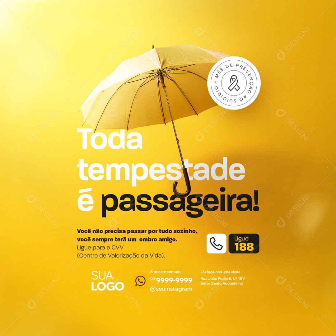 Setembro Amarelo toda Tempestade é Passageira Social Media PSD Editavel