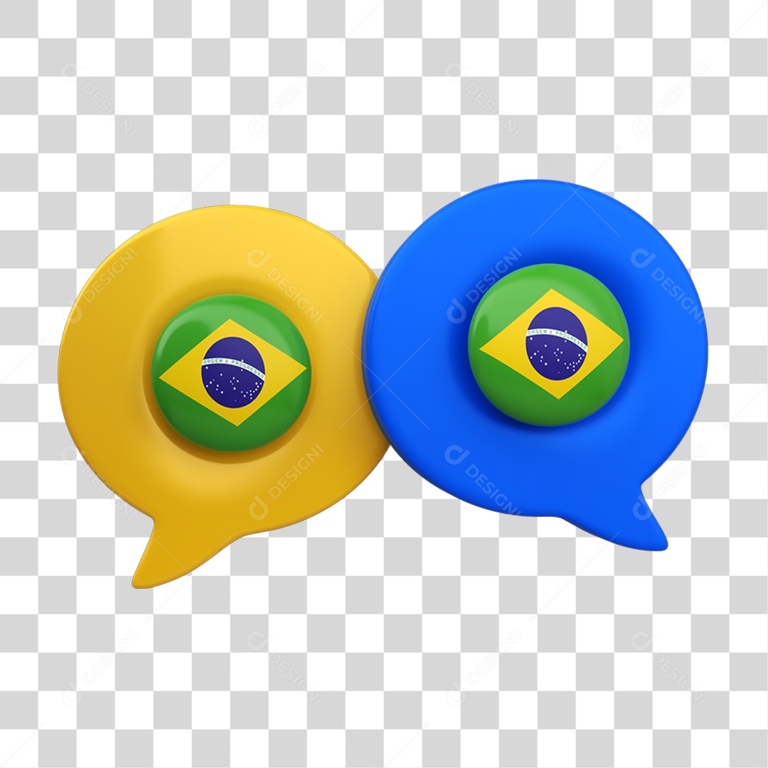 Elemento 3D Caixa de Mensagem Bandeira do Brasil PNG Transparente