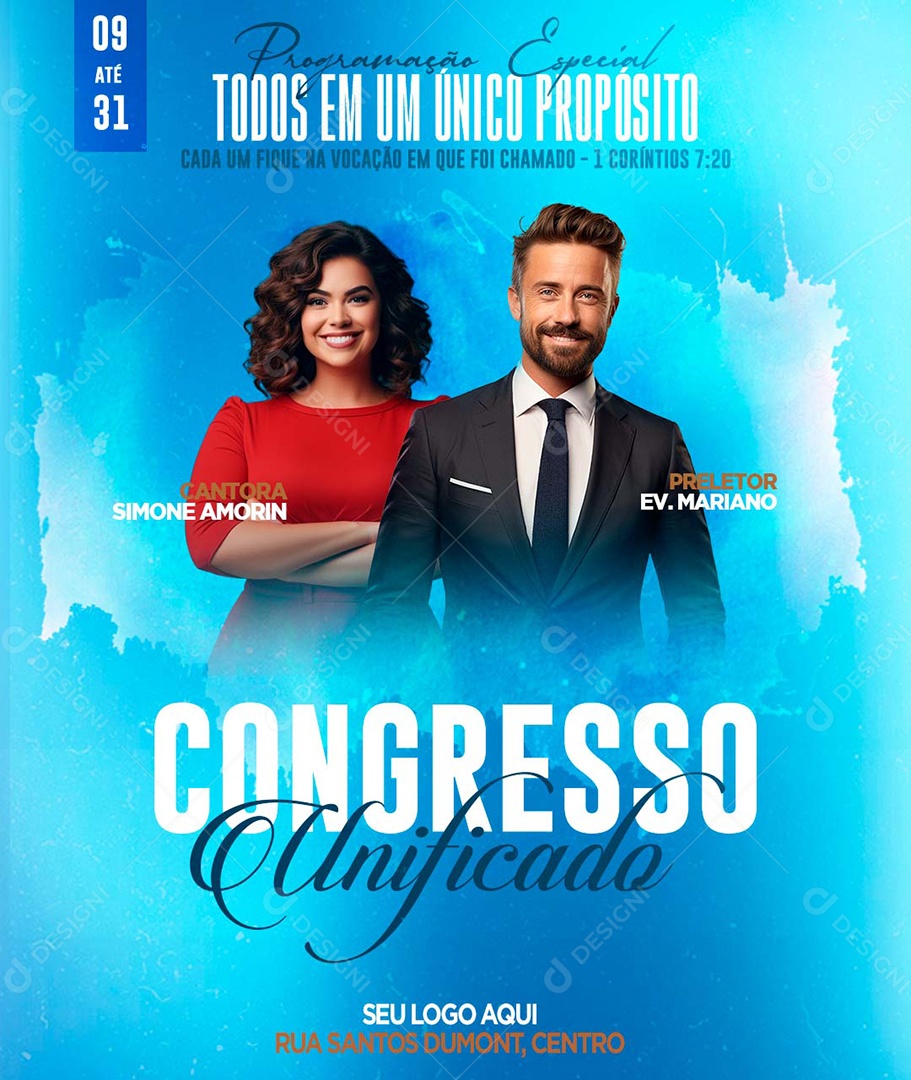 Feed Flyer Gospel  Congresso Unificado Social Media PSD Editável