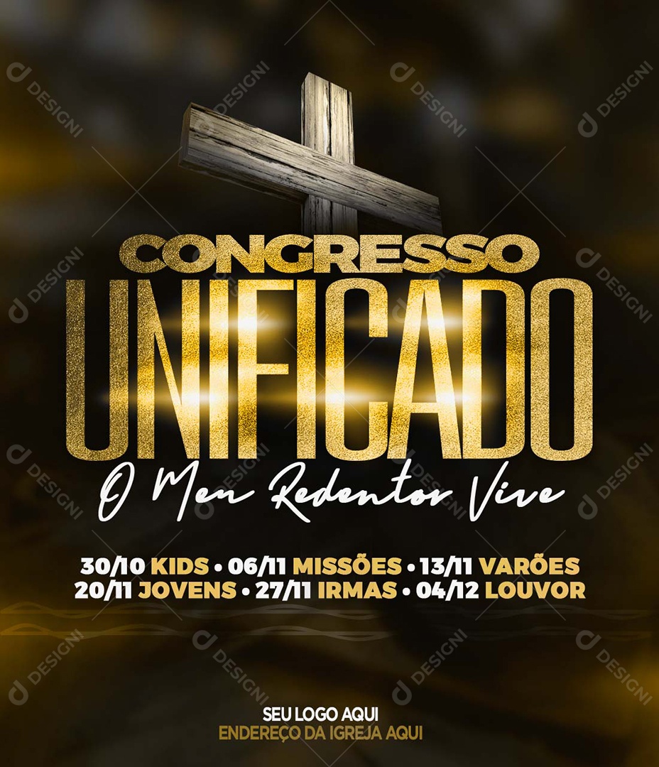 Feed Flyer Gospel Congresso Unificado Social Media PSD Editável