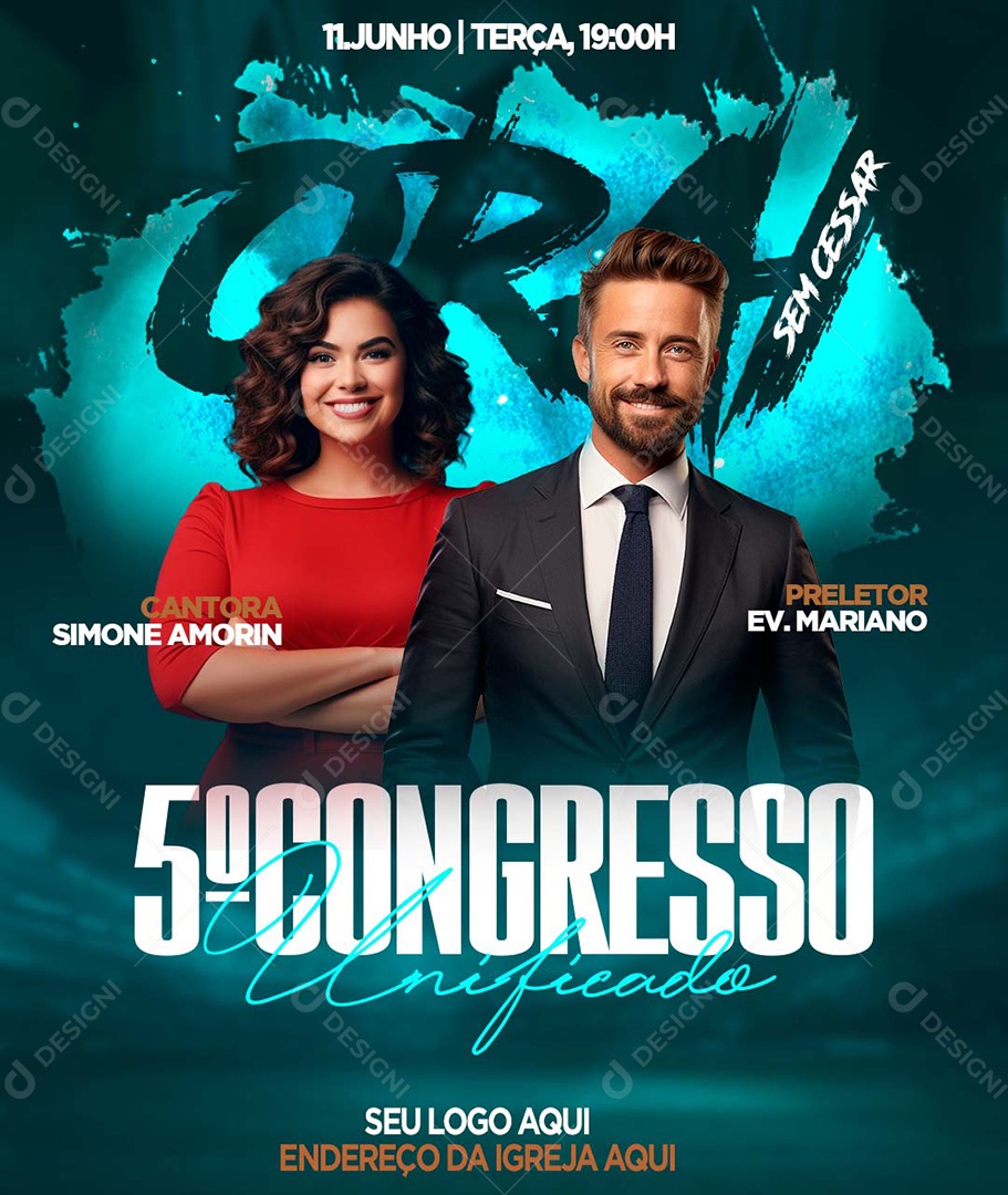 Feed Flyer Gospel 5 Congresso Unificados Social Media PSD Editável