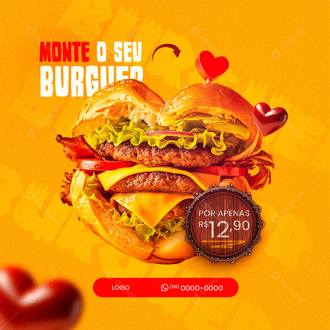 Monte o seu Burguer Social Media PSD Editável