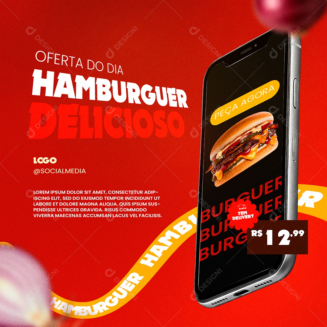 Oferta do Dia Hamburguer Delicioso Social Media PSD Editável