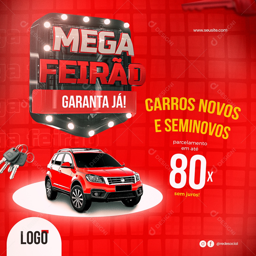 Mega Feirão Carros Novos e Seminovos Social Media PSD Editável