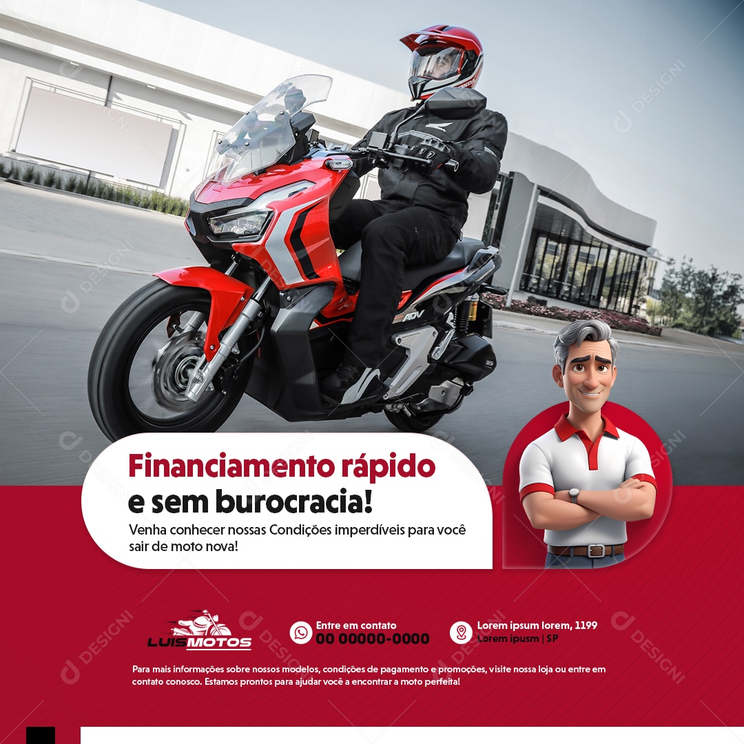 Concessionária de Motos Financiamento Rápido  Social Media PSD Editável