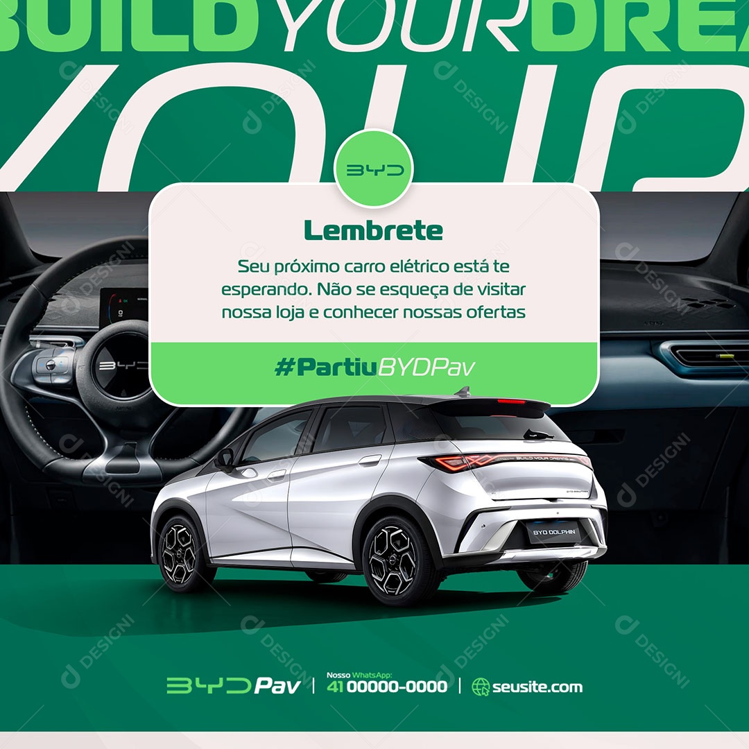 Concessionária Carro Elétrico Lembrete Social Media PSD Editável