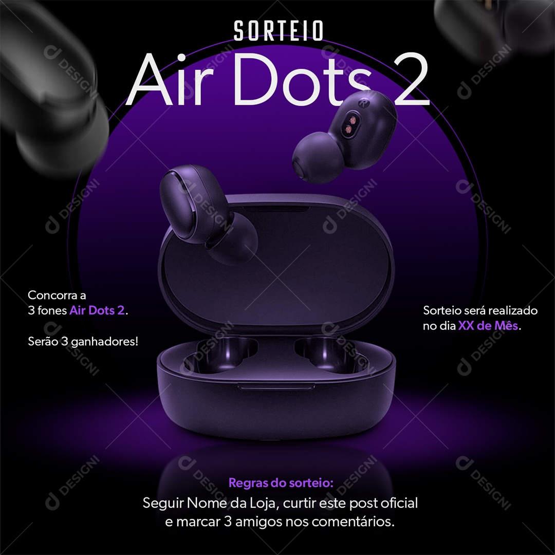 Loja da Apple Sorteio Air Dots 2 Social Media PSD Editável