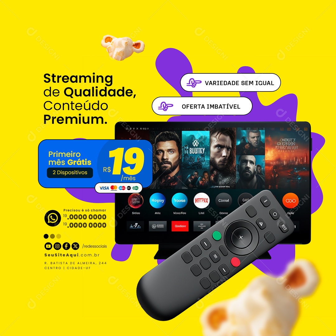 IPTV Streaming de Qualidade Conteúdo Premium Social Media PSD Editável