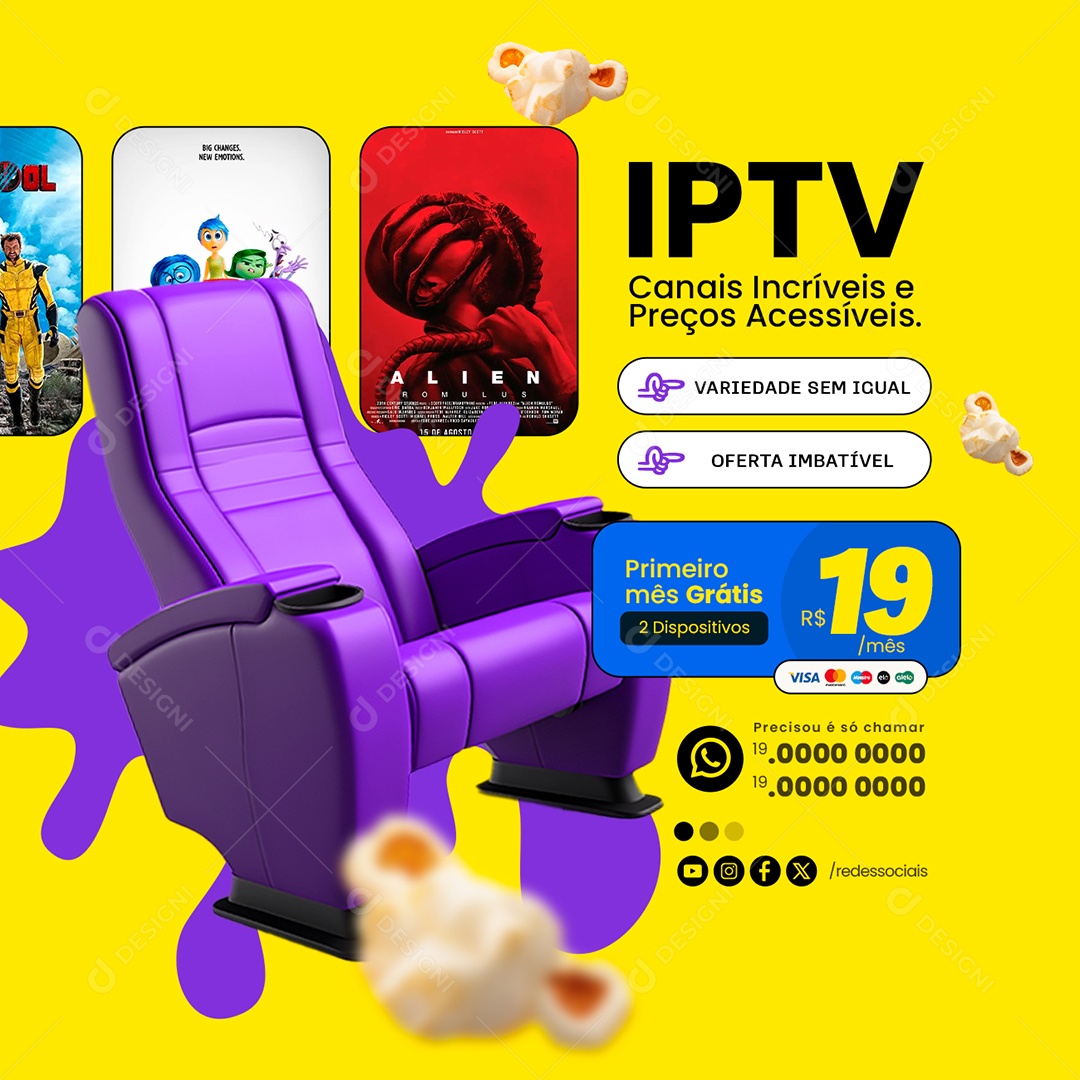 IPTV Canais Incríveis e Preços Acessíveis Social Media PSD Editável