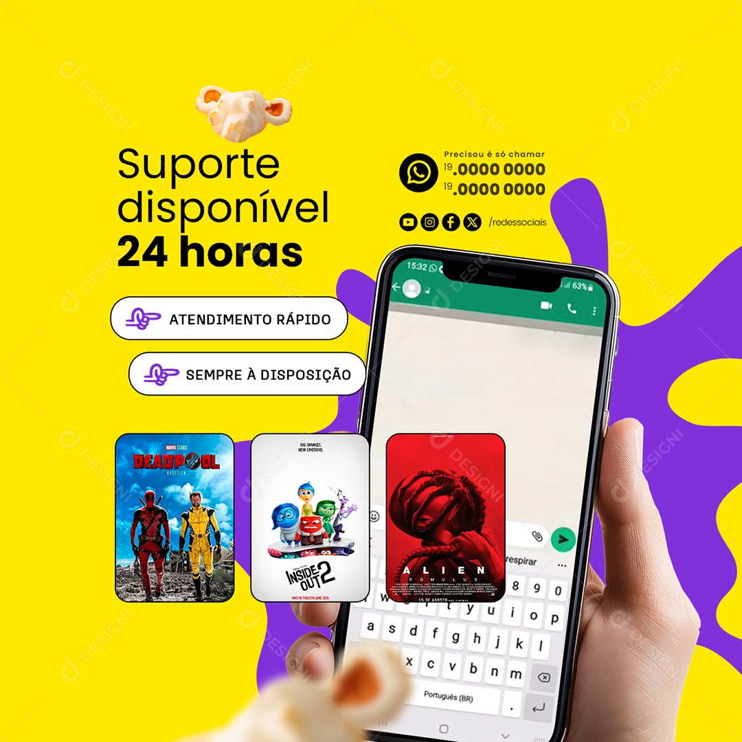 IPTV Suporte Disponível 24 Horas Social Media PSD Editável