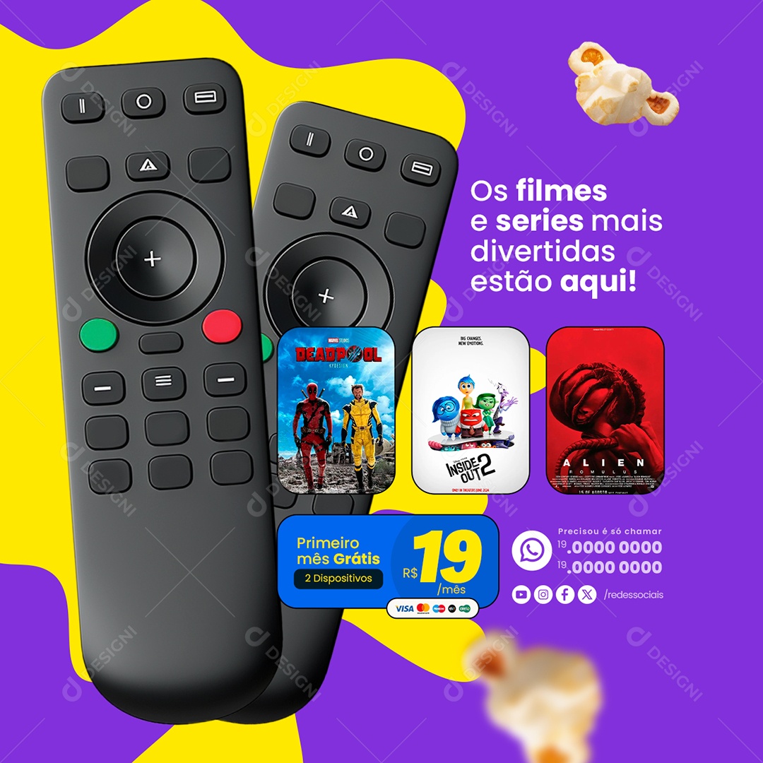 IPTV Os Filmes e Series Mais Divertidos Estão Aqui Social Media PSD Editável