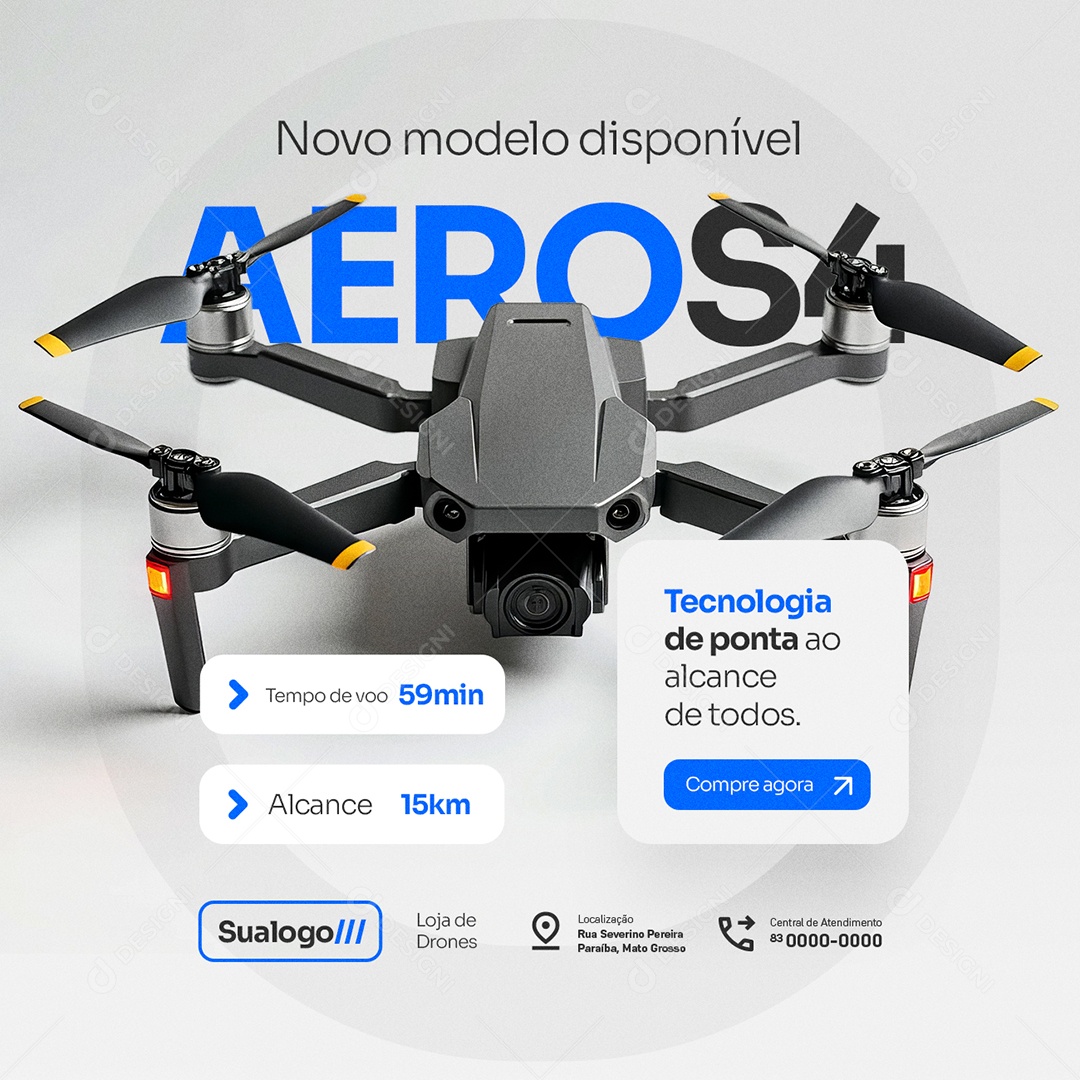 Loja de Drones Novo Modelo Disponível Aero S4 Social Media PSD Editável