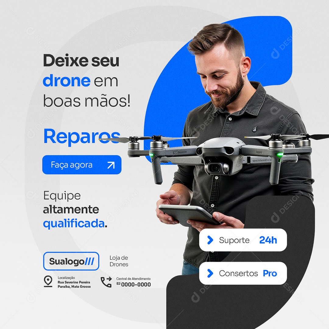 Loja de Drones Deixe seu Drone em Boas Mãos Social Media PSD Editável