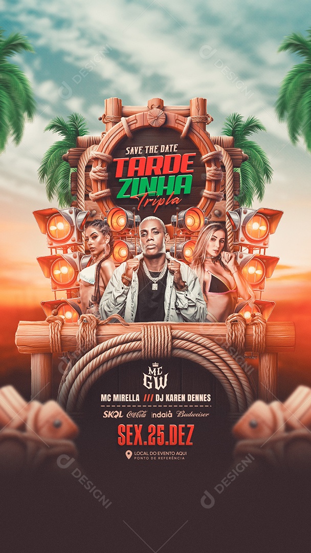 Flyer Story Save The Date Tardezinha Tripla Artistas Social Media PSD Editável