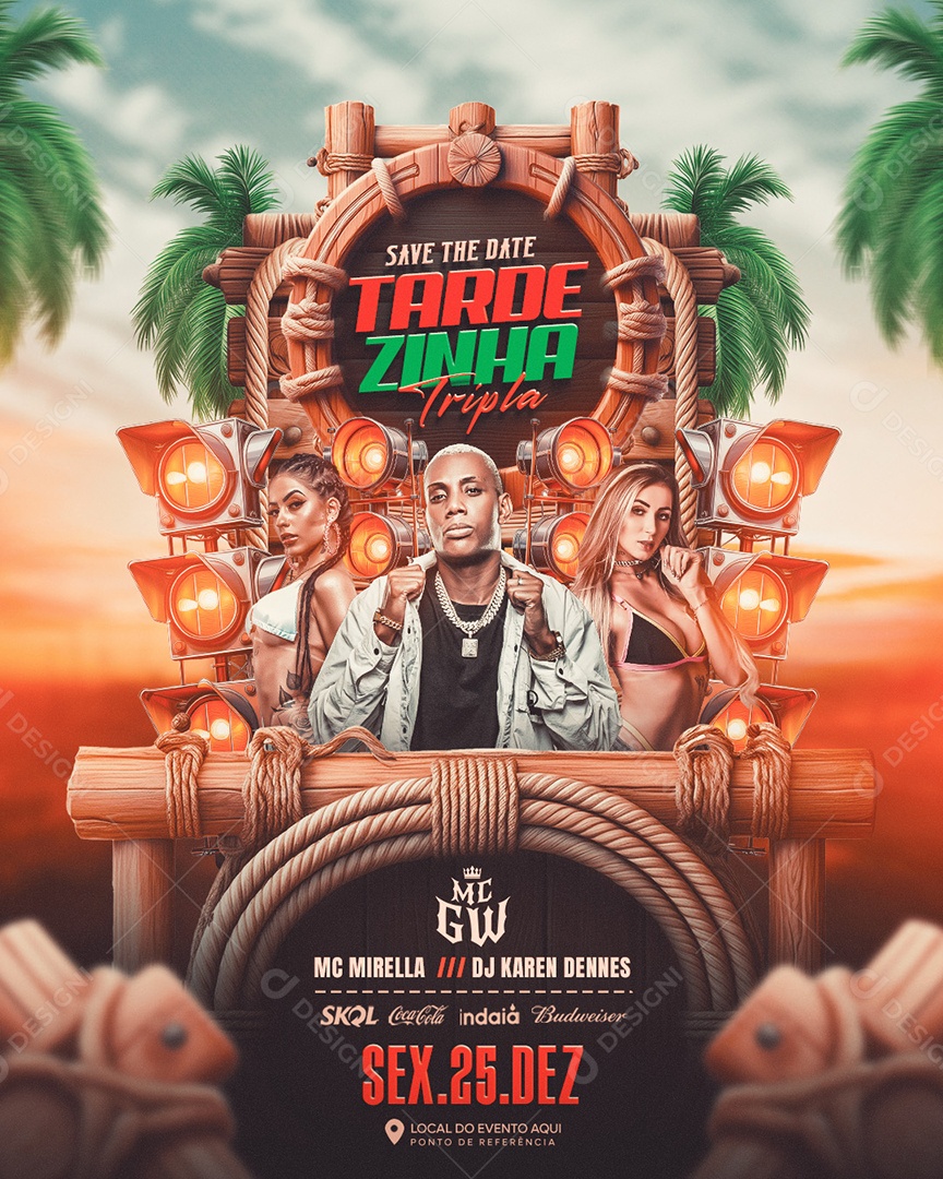 Flyer Save The Date Tardezinha Tripla Artistas Social Media PSD Editável