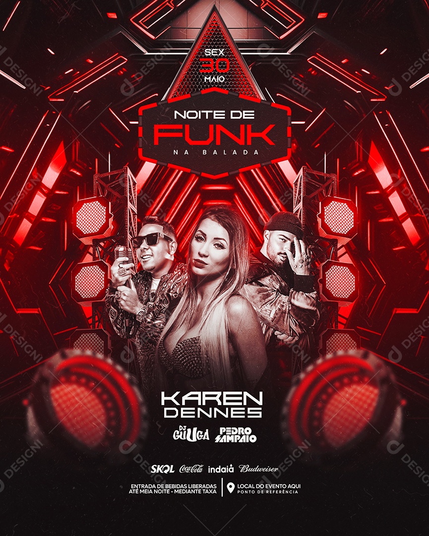 Flyer Noite de Funk na Balada Artistas Social Media PSD Editável