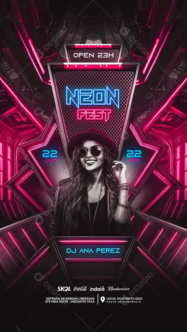 Flyer Story Neon Fest DJ Ana Perez Social Media PSD Editável
