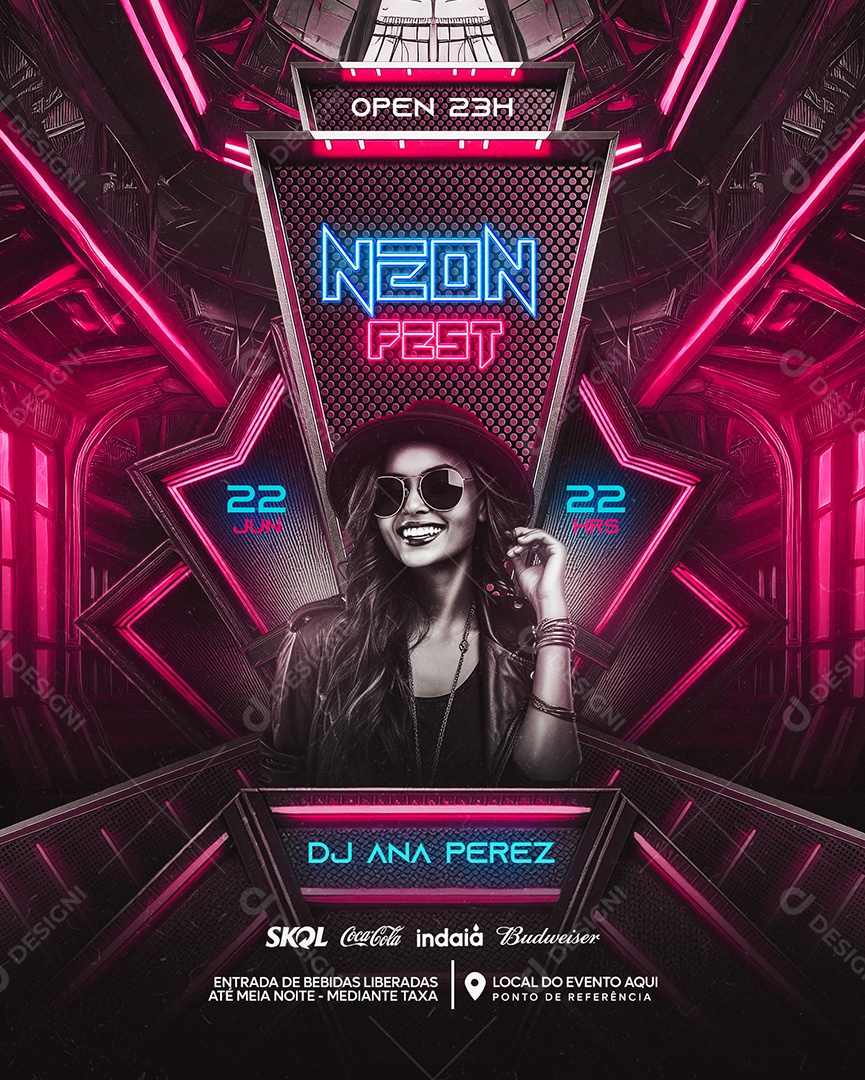 Flyer Neon Fest DJ Ana Perez Social Media PSD Editável
