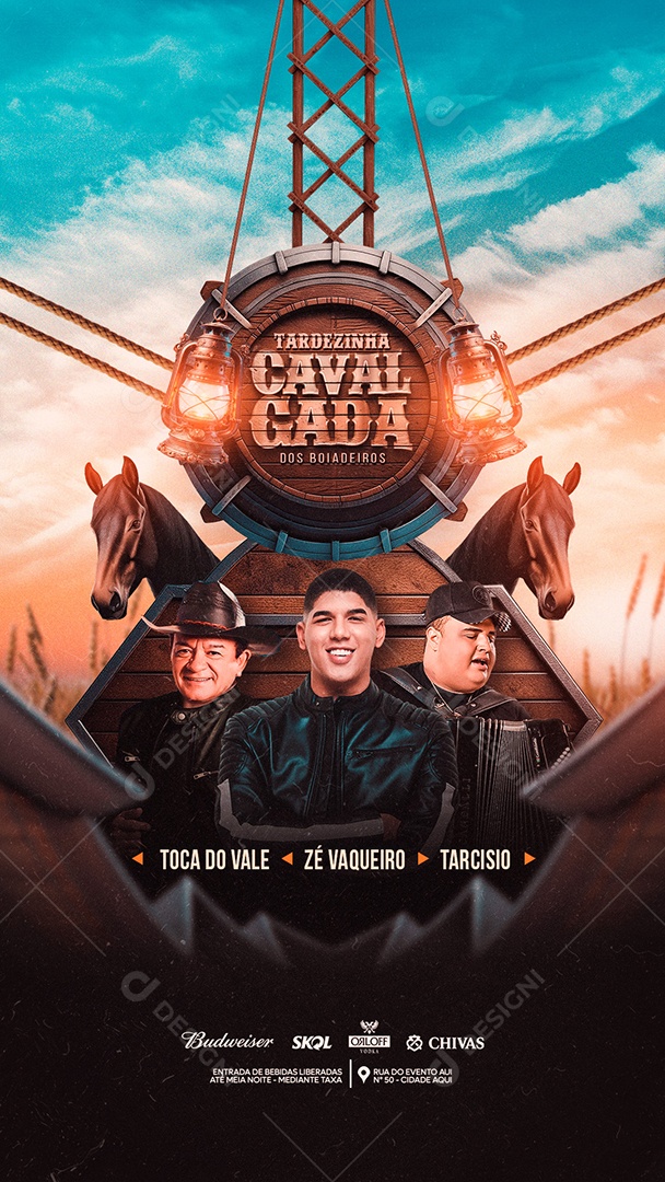 Flyer Story Tardezinha Cavalgada dos Boiadeiros Artistas Social Media PSD Editável
