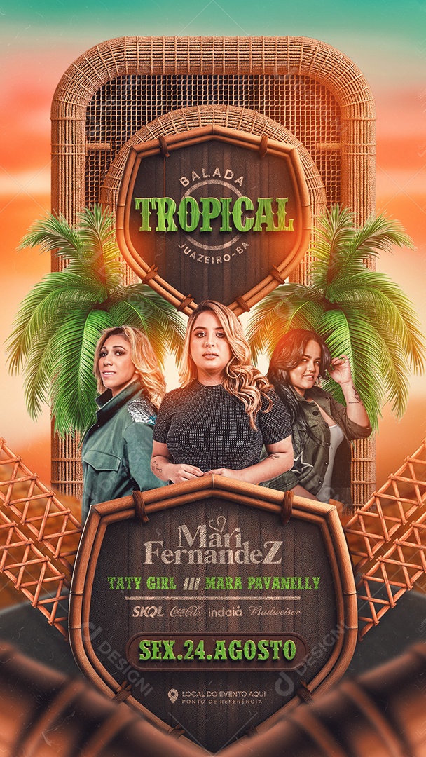 Flyer Story Balada Tropical Artistas Social Media PSD Editável