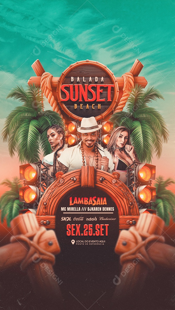 Flyer Story Balada Sunset Beach Artistas Social Media PSD Editável