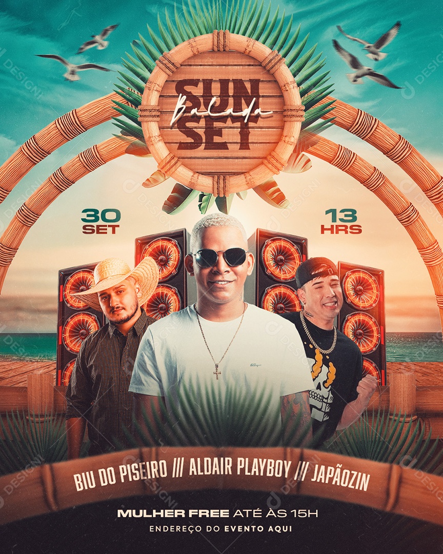Flyer Balada Sunset Artistas Social Media PSD Editável