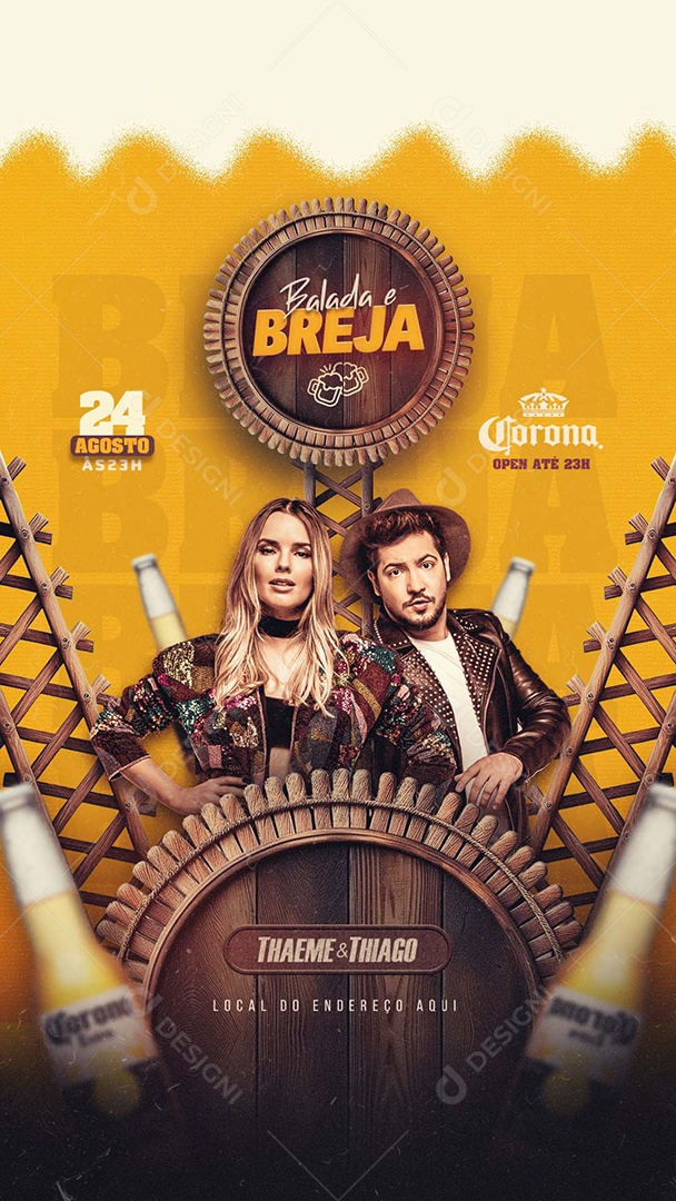 Flyer Story Balada e Breja Corona Open Thaeme e Thiago Social Media PSD Editável