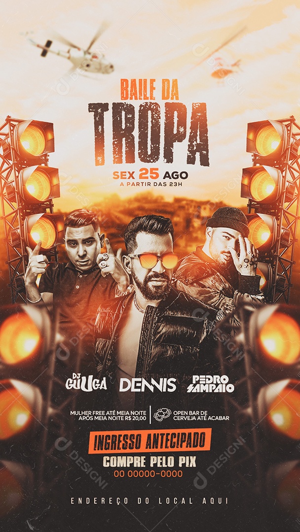 Flyer Story Baile da Tropa Artistas Social Media PSD Editável