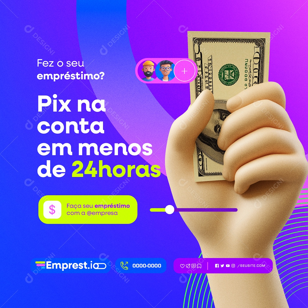 Empréstimo Pix Na Conta em Menos de 24 Horas Social Media PSD Editável
