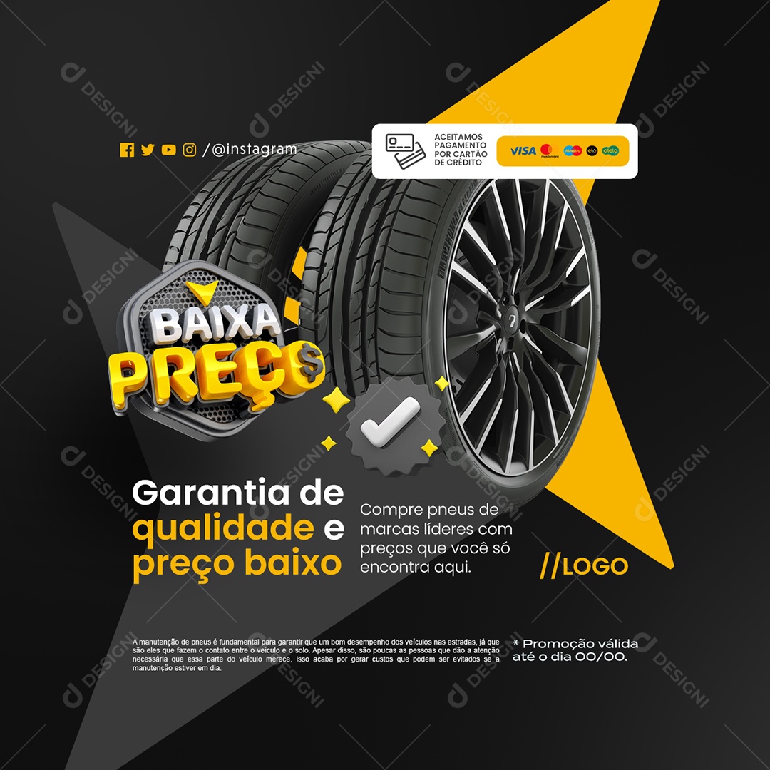 Baixa Preço Loja de Pneus Garantia de Qualidade Social Media PSD Editável