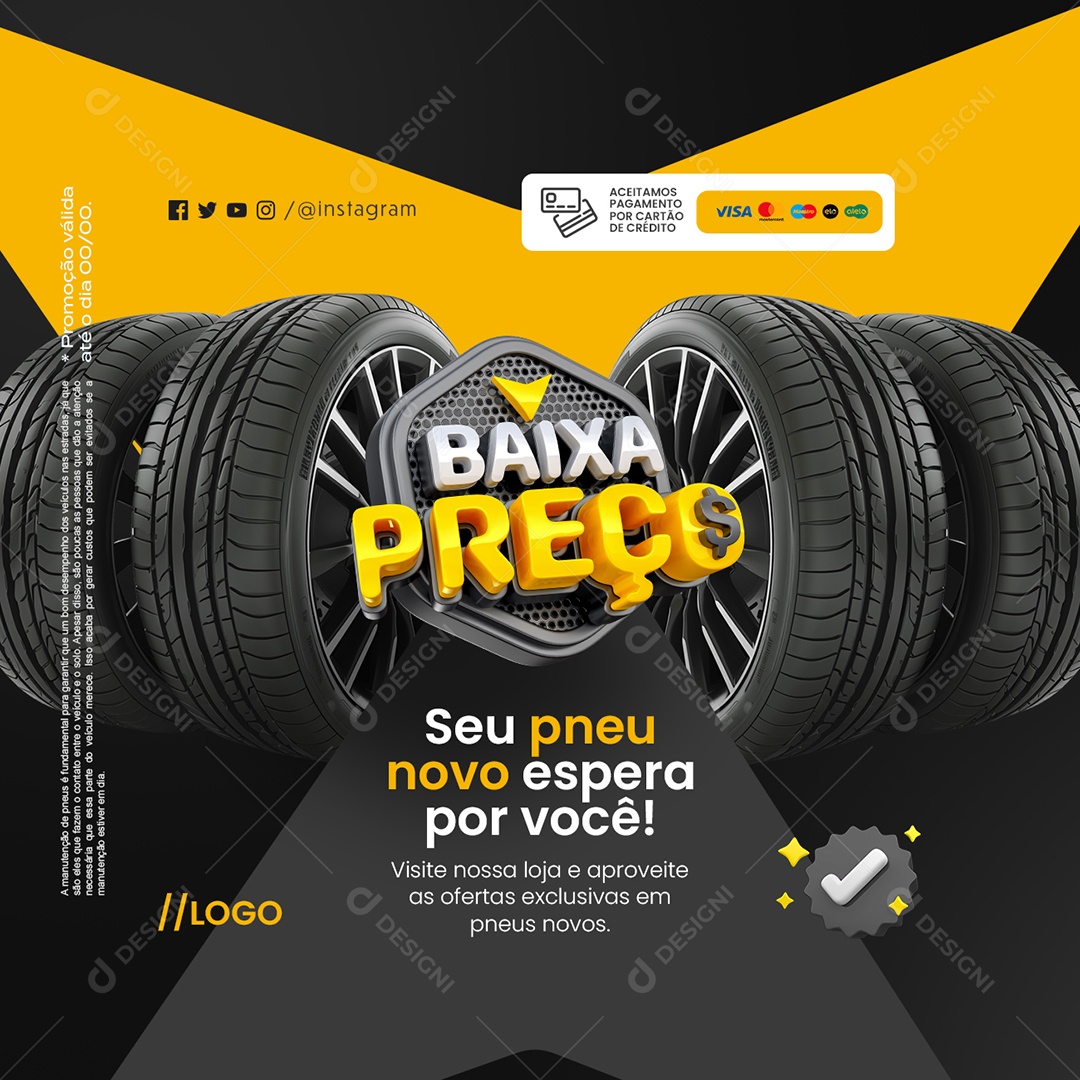 Baixa Preço Loja de Pneus Seu Pneu Novo Espera por Você Social Media PSD Editável